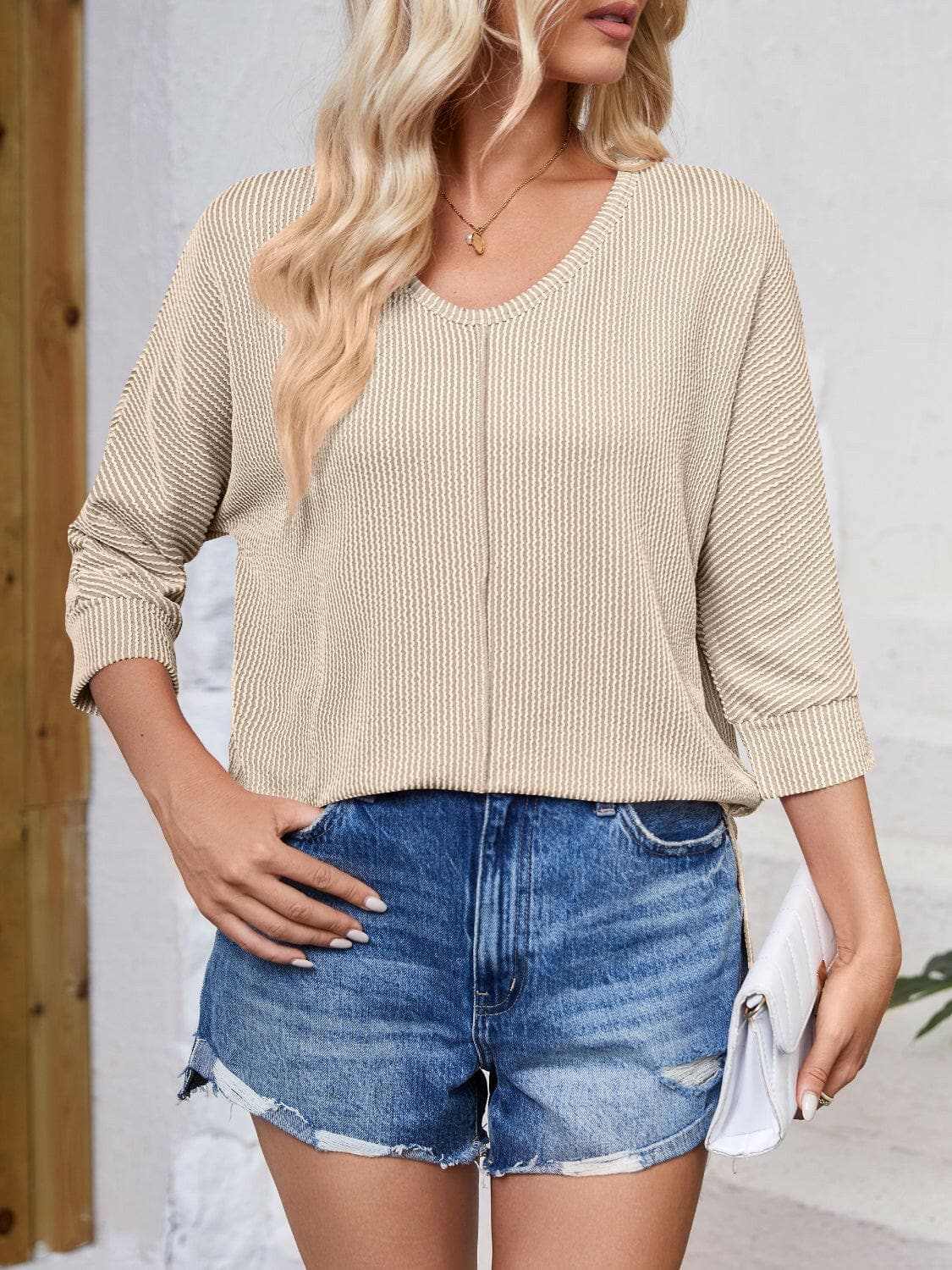 Textured 3/4 sleeve blouse - Love Salve